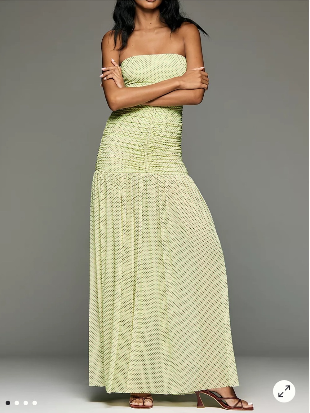 AFRM Polka Dot Ruched Strapless Dress